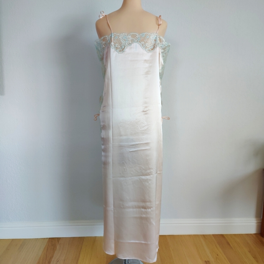 NWT Vintage Silk Maxi Dress | Satin Silk Lingerie Nightgown- Peach - Picture 4 of 6